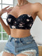 Floral Print Ring Linked Cut Out Underwire Bra