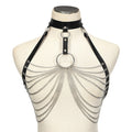 PU Leather Body Harness with Silver Chains